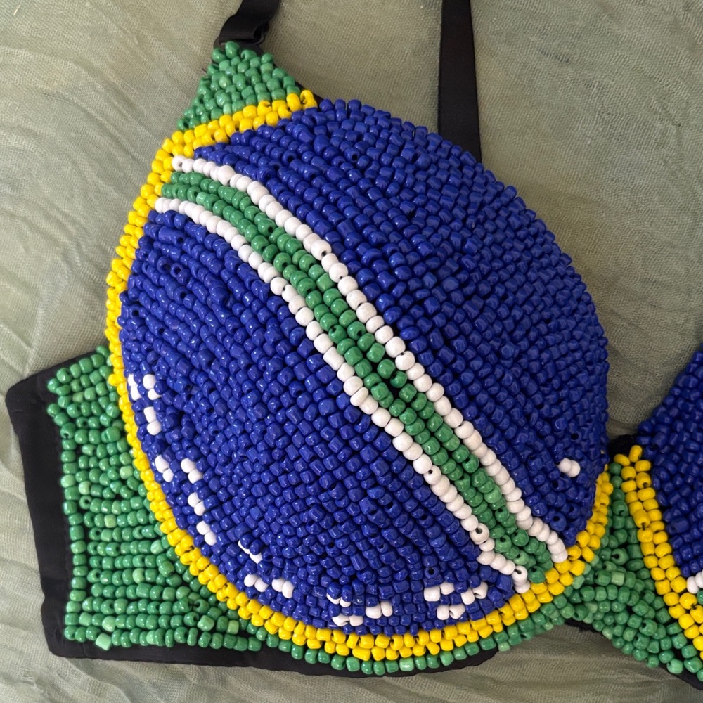 Vibrant Beaded Blue and Green Bra- Festival Top - Picture 2 of 6